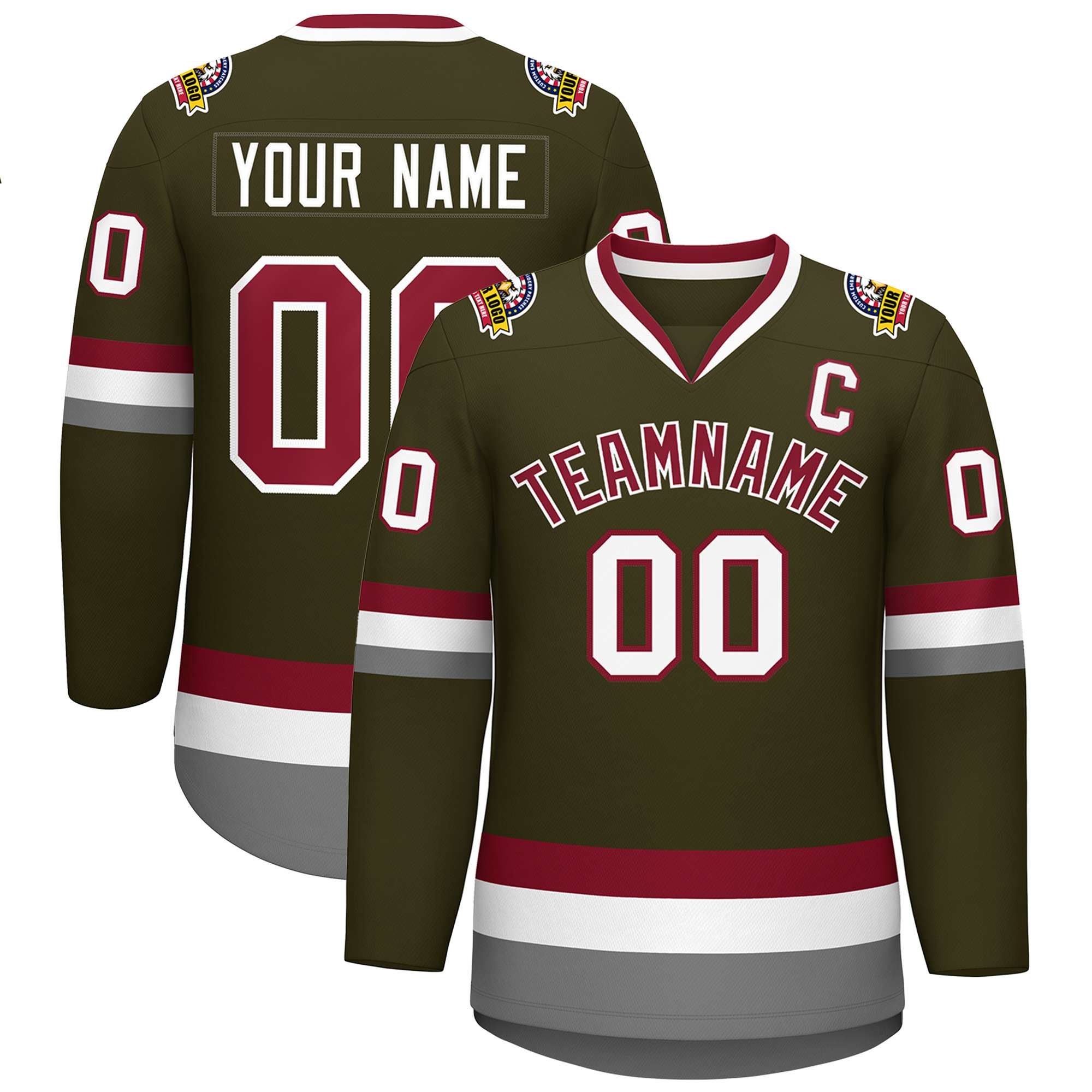 Custom Olive Crimson-White Classic Style Hockey Jersey