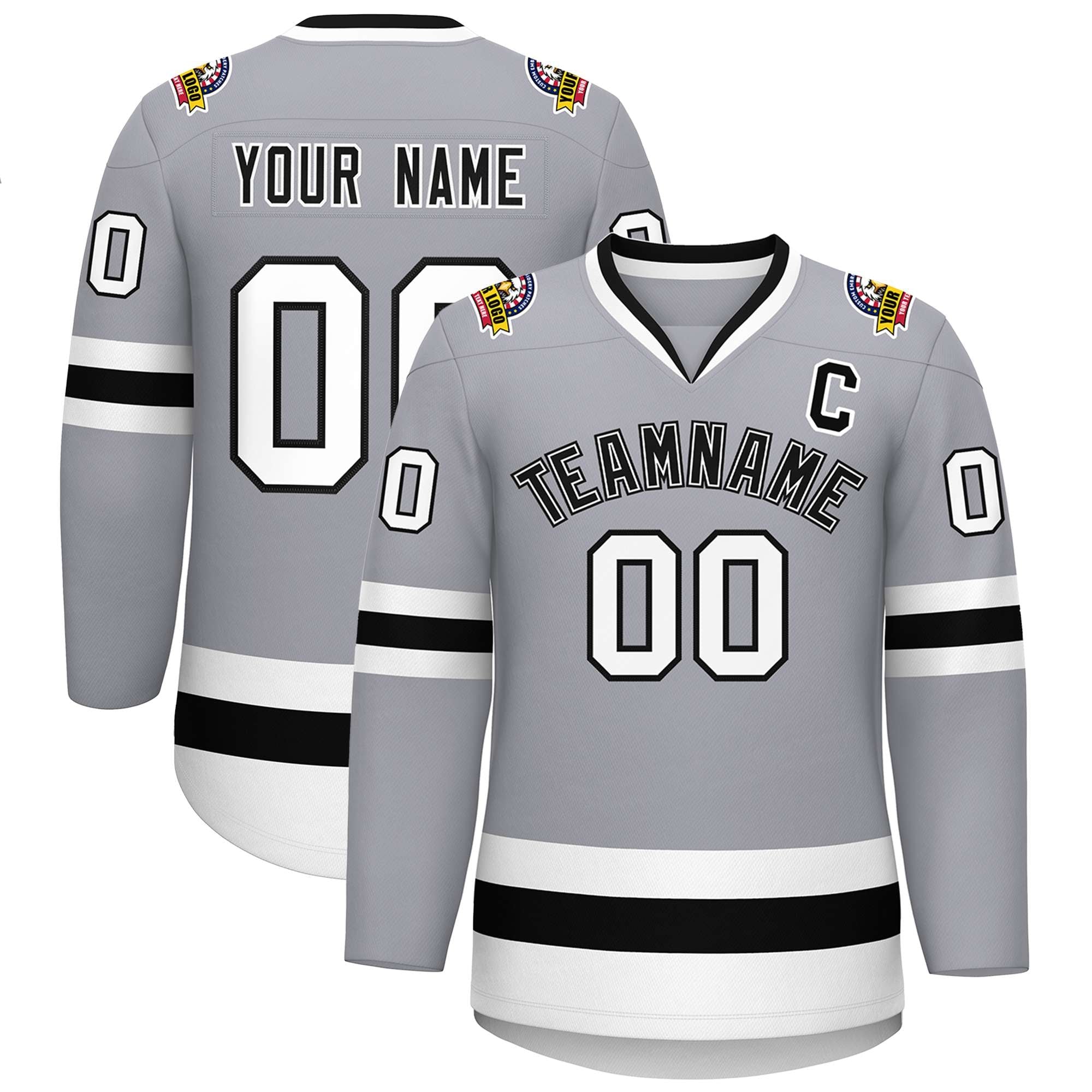 Custom Gray Black White-Black Classic Style Hockey Jersey