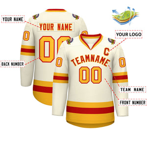 Custom Khaki Red-Gold Classic Style Hockey Jersey