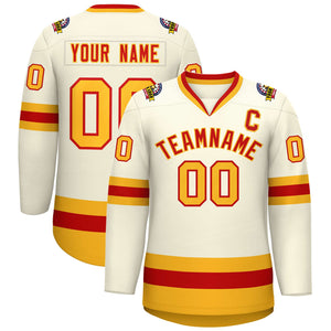 Custom Khaki Red-Gold Classic Style Hockey Jersey