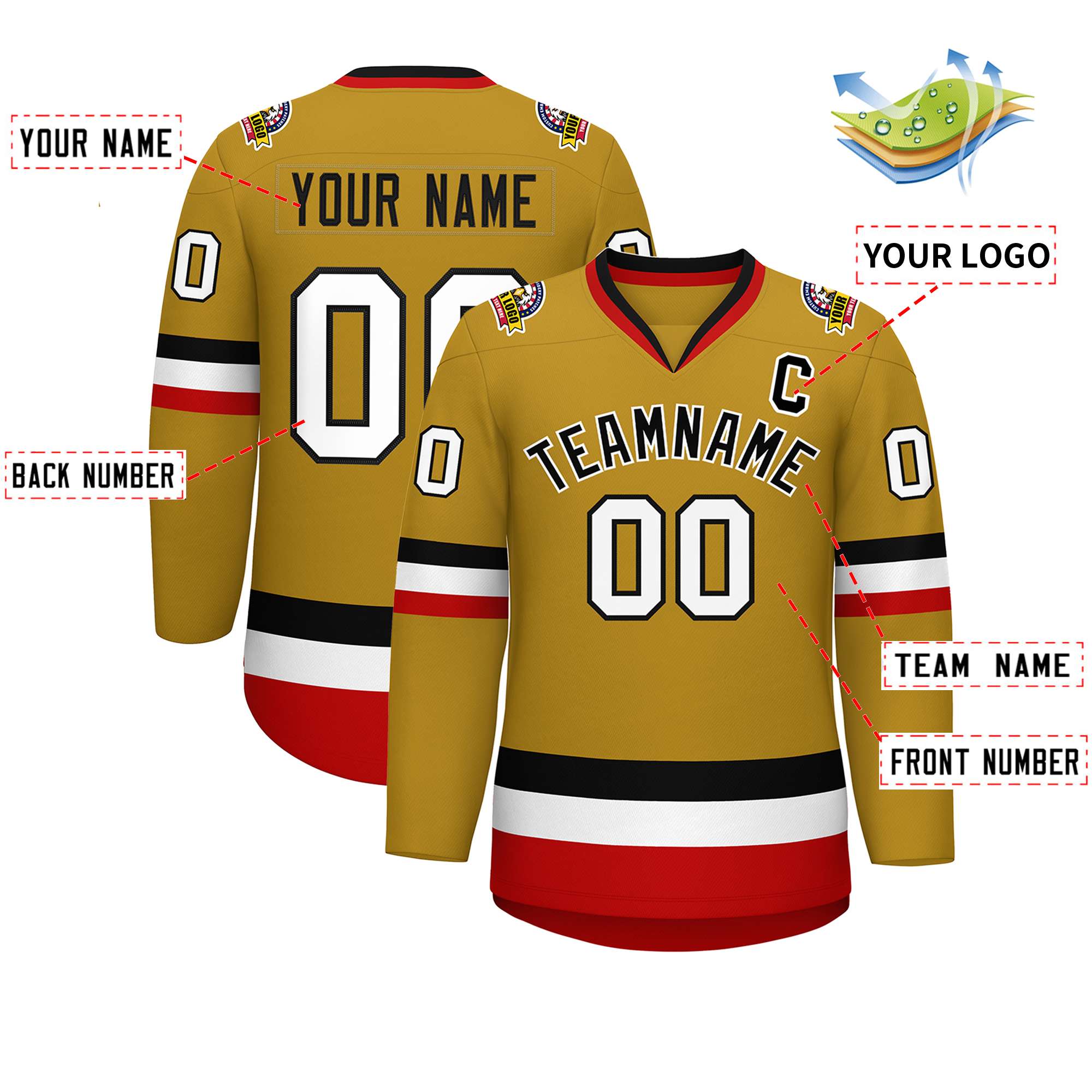 Custom Old Gold Black-White Classic Style Hockey Jersey