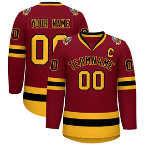 Custom Crimson Black-Gold Classic Style Hockey Jersey