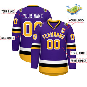 Maillot de hockey de style classique violet or-blanc personnalisé