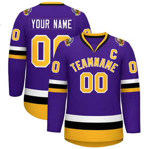 Maillot de hockey de style classique violet or-blanc personnalisé