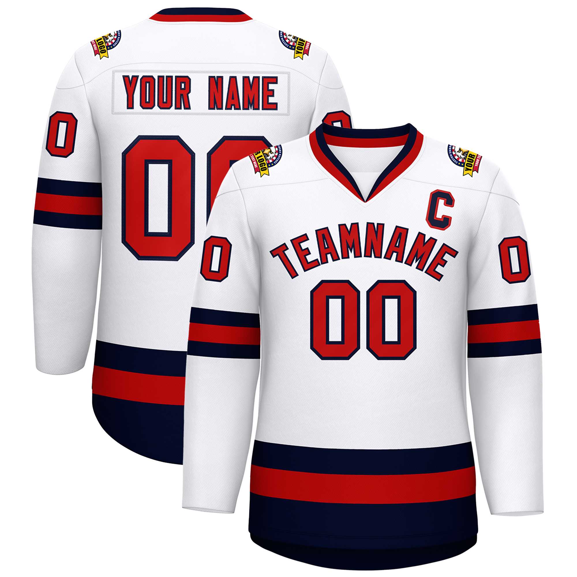 Maillot de hockey de style classique blanc rouge-marine personnalisé