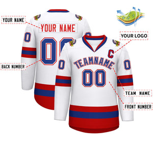 Custom White Royal White-Red Classic Style Hockey Jersey