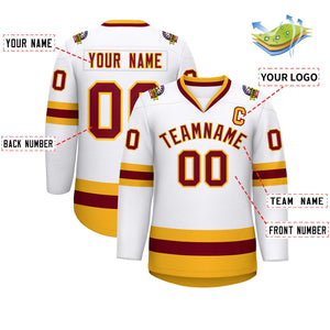 Custom White Crimson-Gold Classic Style Hockey Jersey