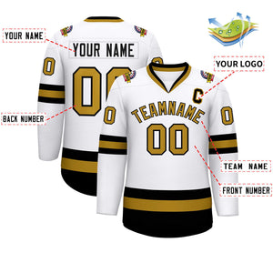 Custom White Old Gold-Black Classic Style Hockey Jersey