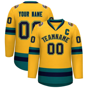 Custom Gold Navy Gold-Aqua Classic Style Hockey Jersey