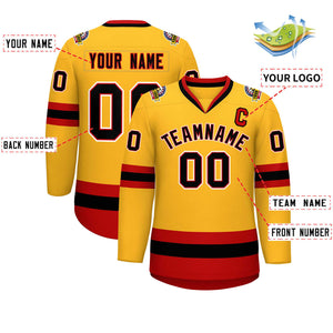 Custom Gold Black Red-White Classic Style Hockey Jersey