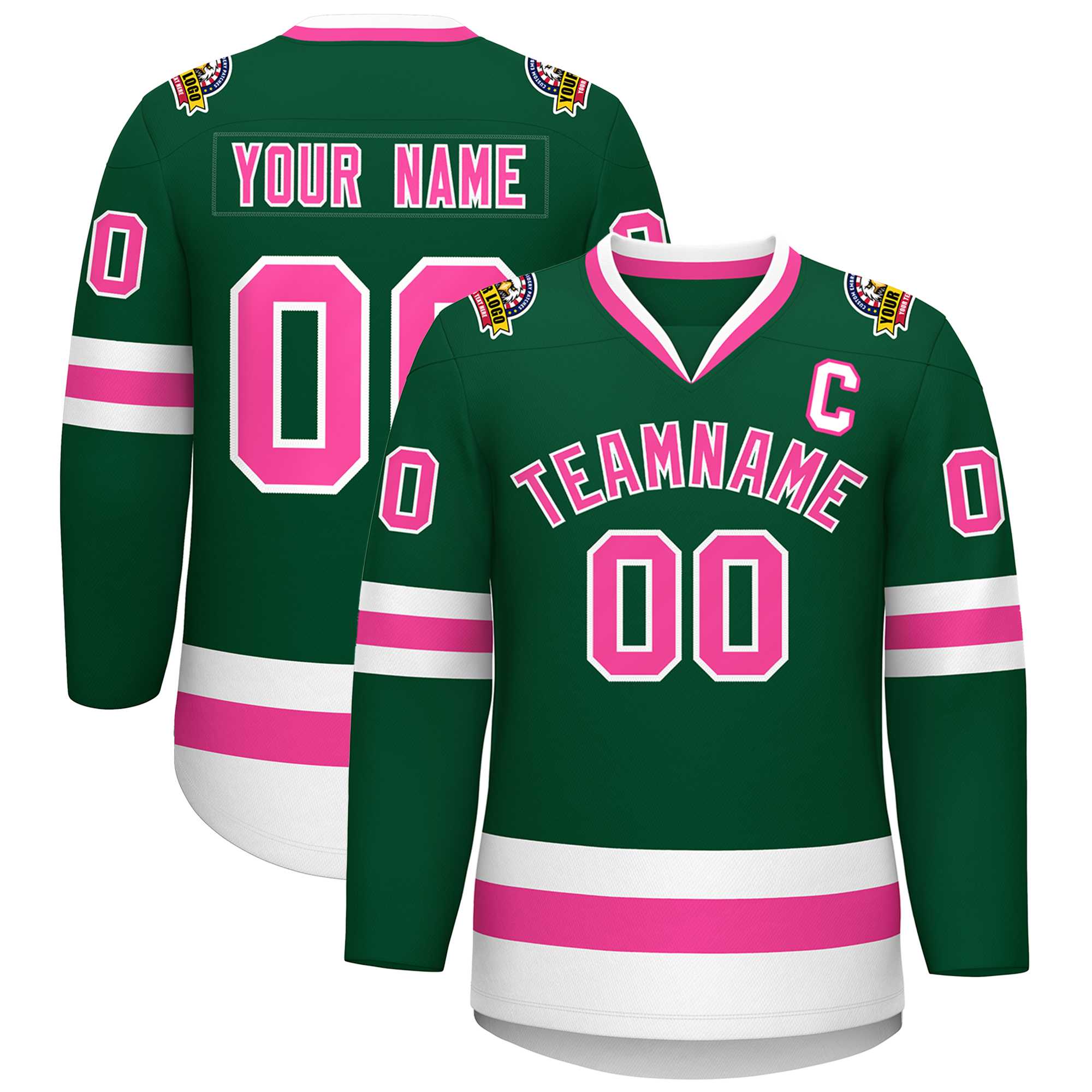 Custom Green Pink-White Classic Style Hockey Jersey