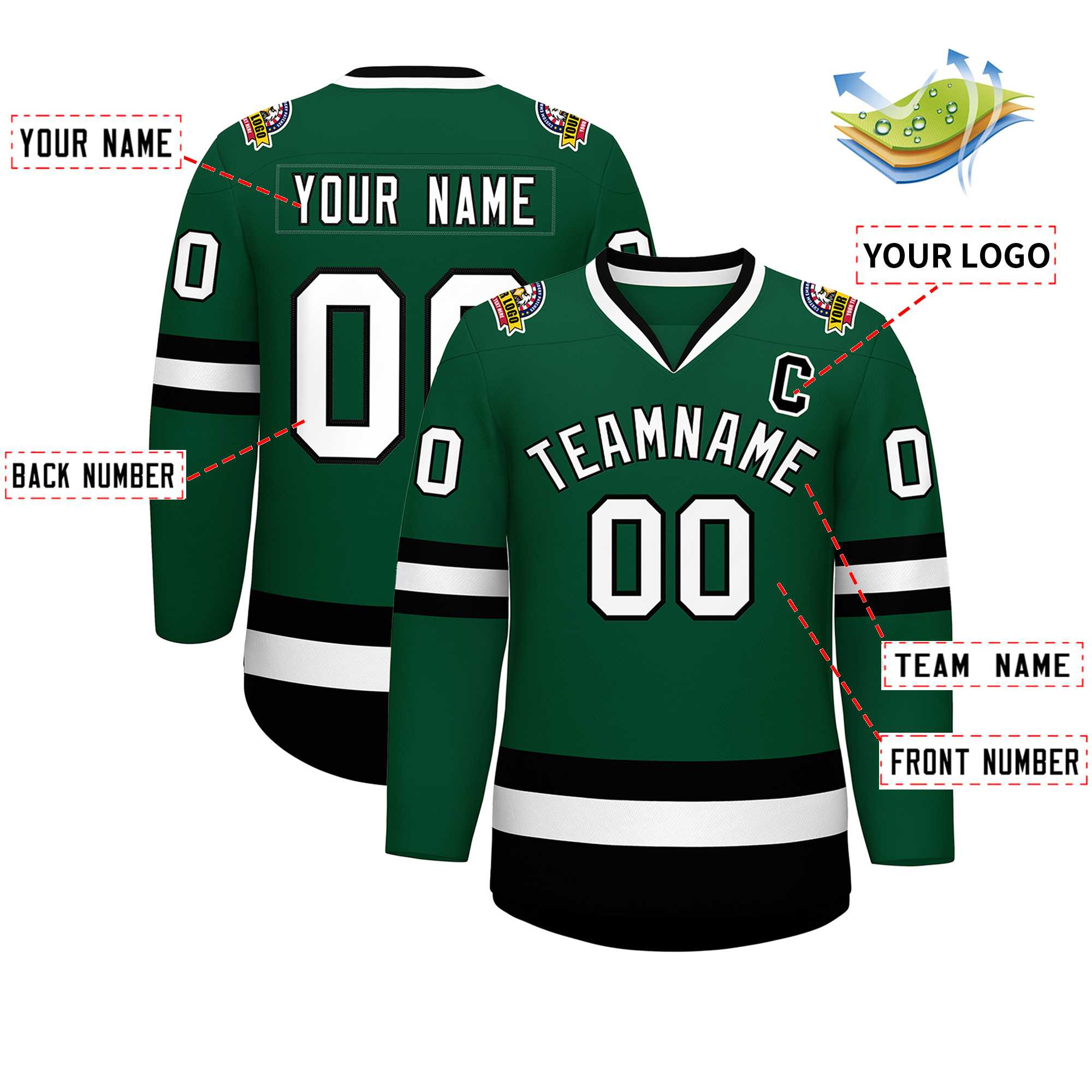 Custom Green White-Black Classic Style Hockey Jersey