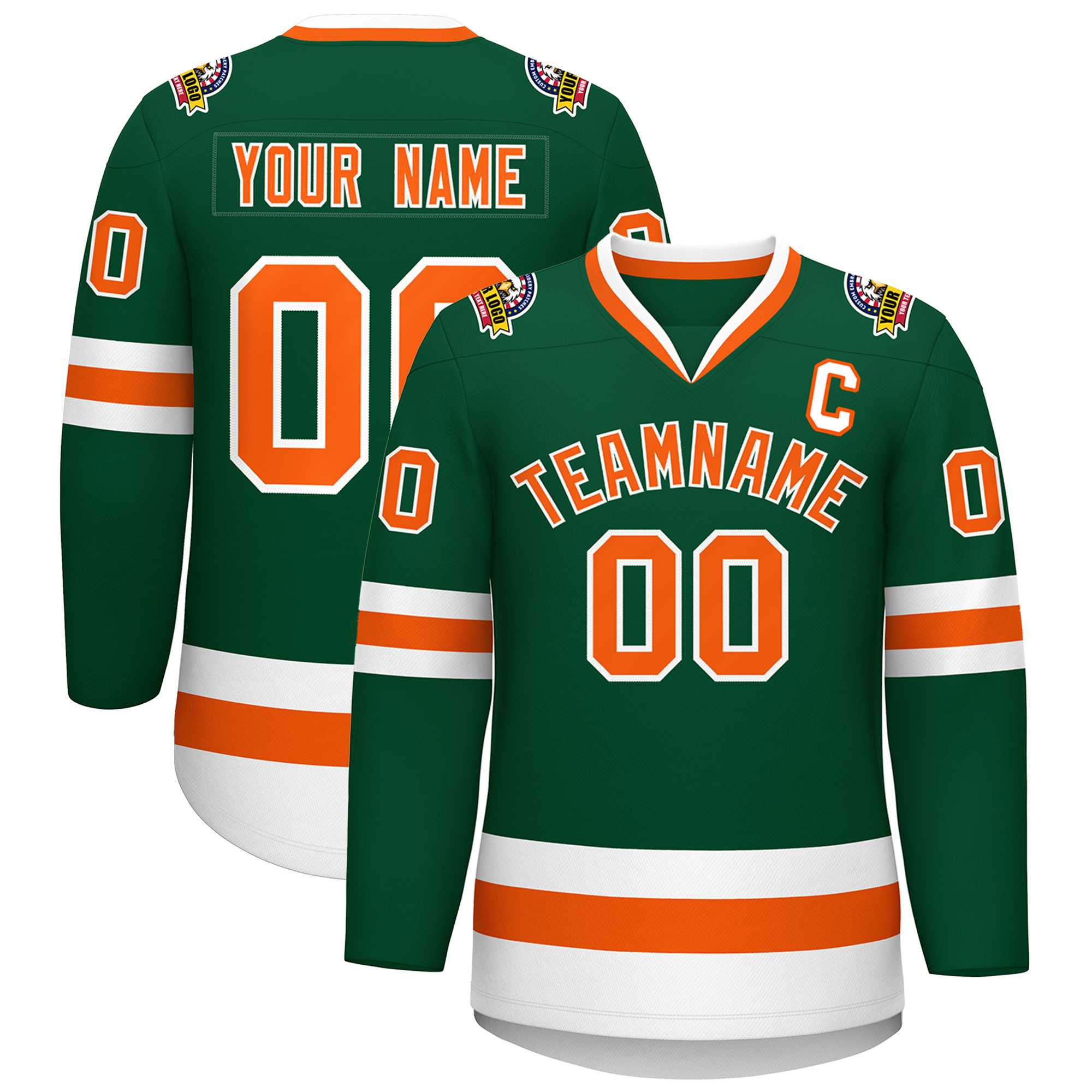 Maillot de hockey de style classique vert orange-blanc personnalisé