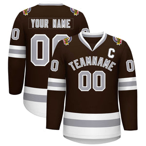 Maillot de hockey de style classique marron gris-blanc personnalisé