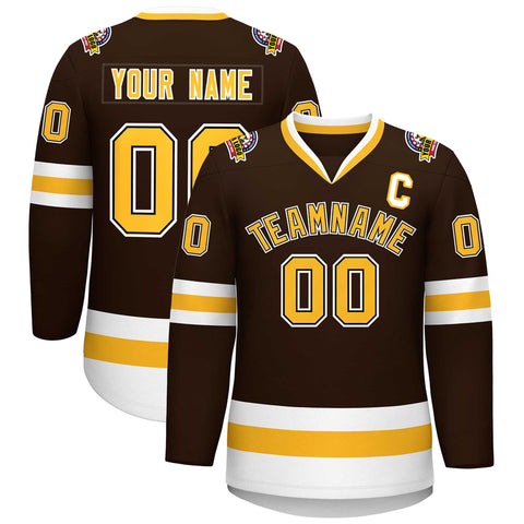 Custom Brown Gold Black-White Classic Style Hockey Jersey