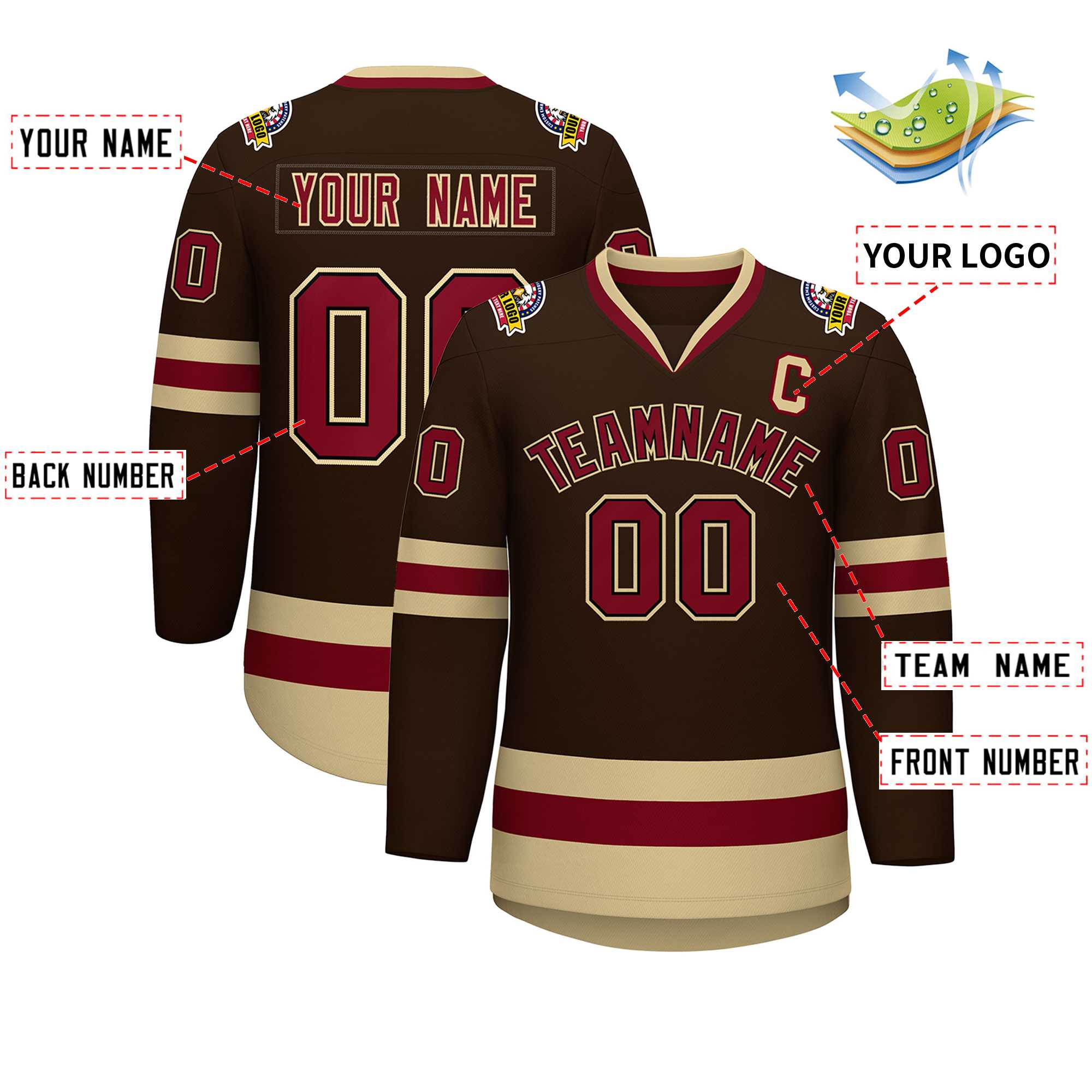 Custom Brown Crimson-Black Classic Style Hockey Jersey