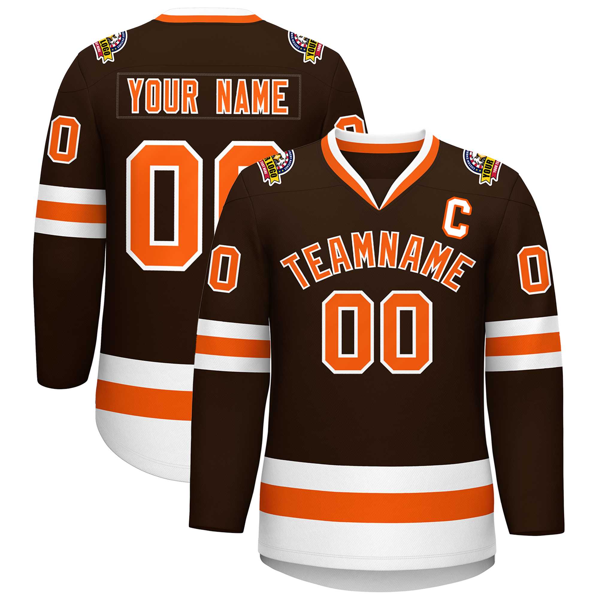 Custom Brown Orange-White Classic Style Hockey Jersey