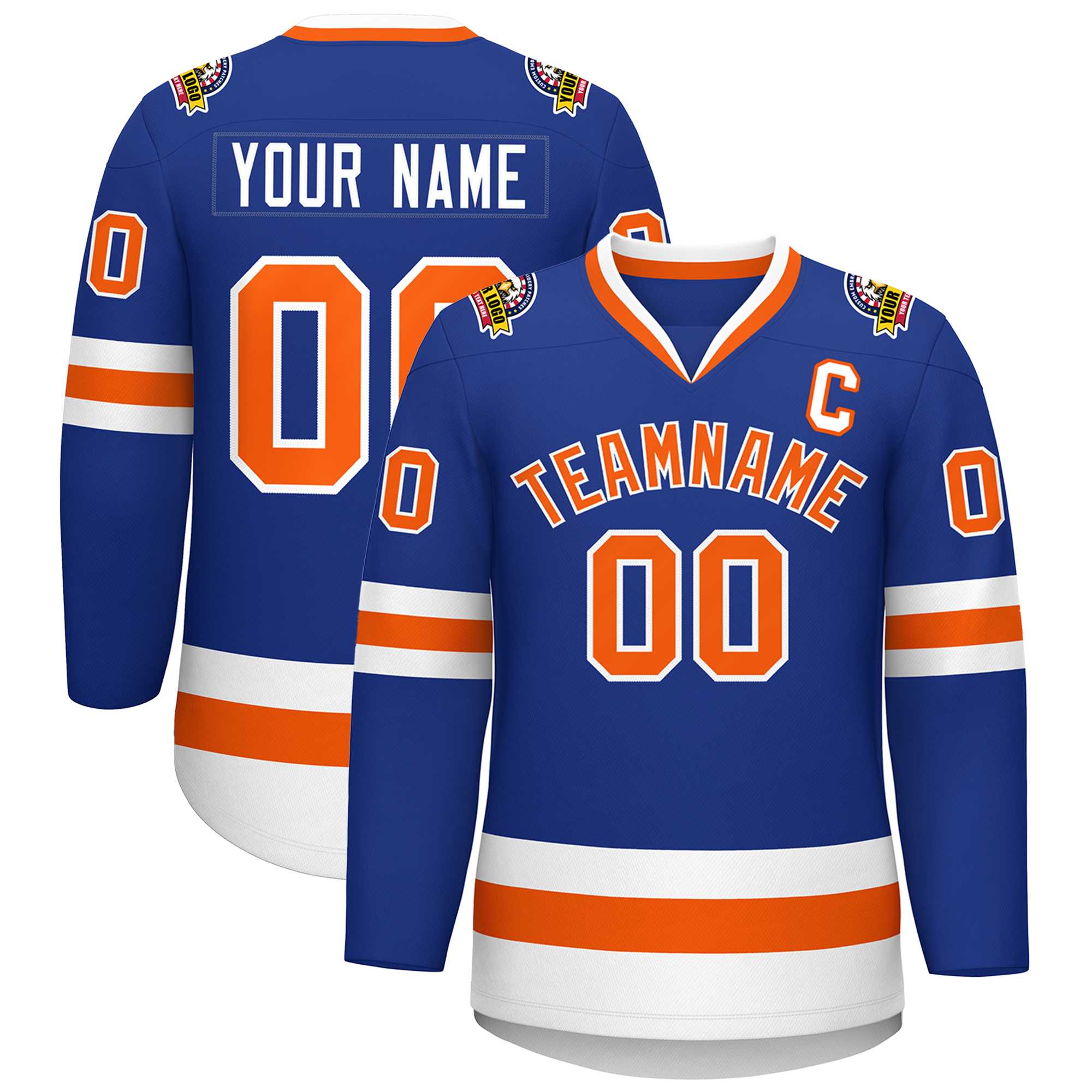 Custom Royal Orange-White Classic Style Hockey Jersey