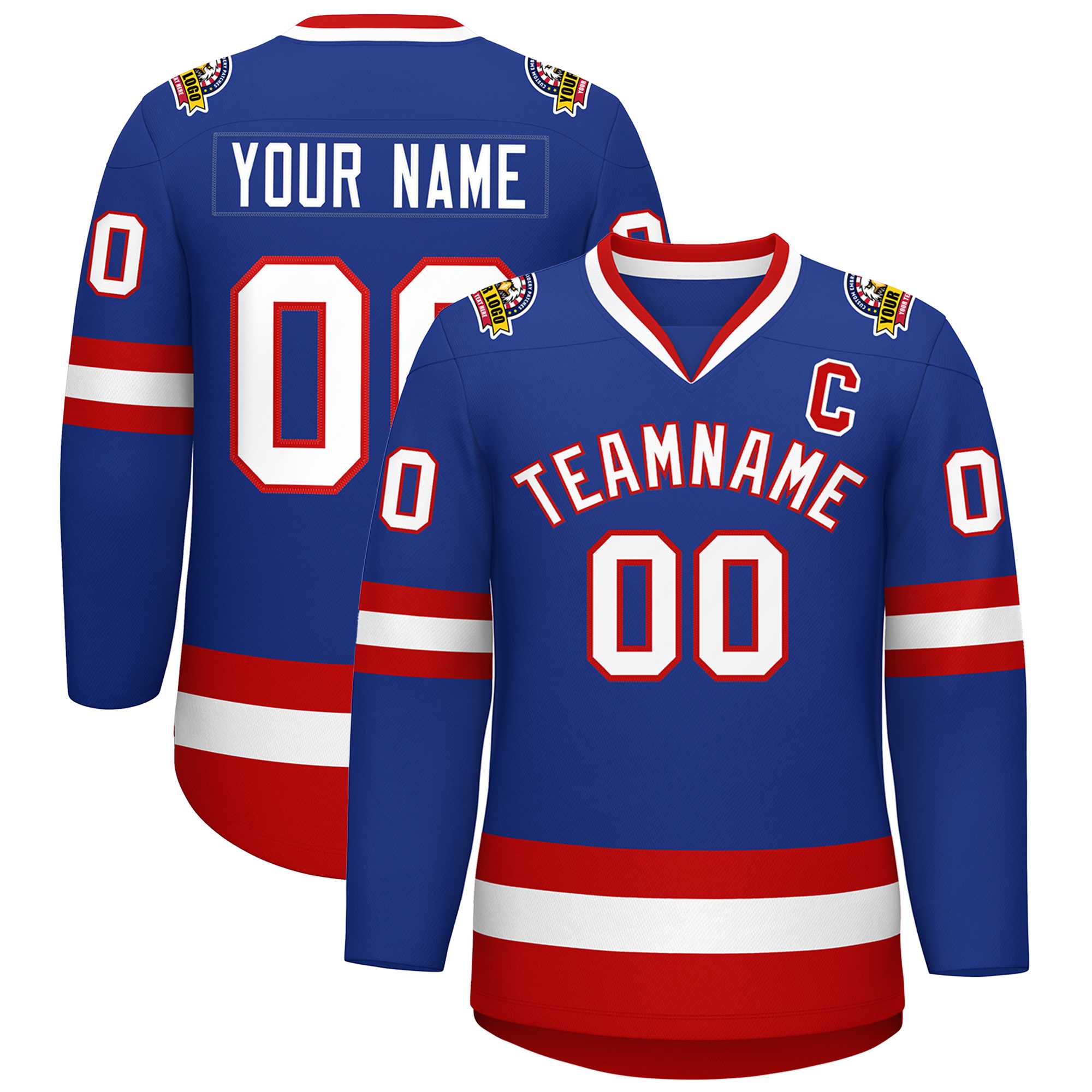 Custom Royal White-Red Classic Style Hockey Jersey