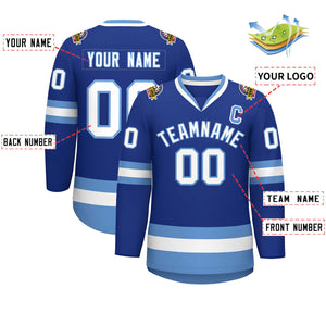 Custom Royal White-Light Blue Classic Style Hockey Jersey