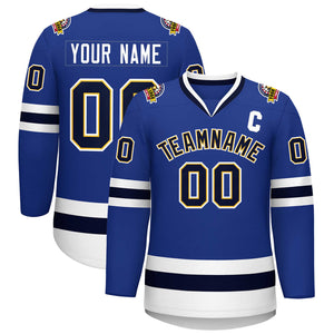 Custom Royal Navy Gold-White Classic Style Hockey Jersey