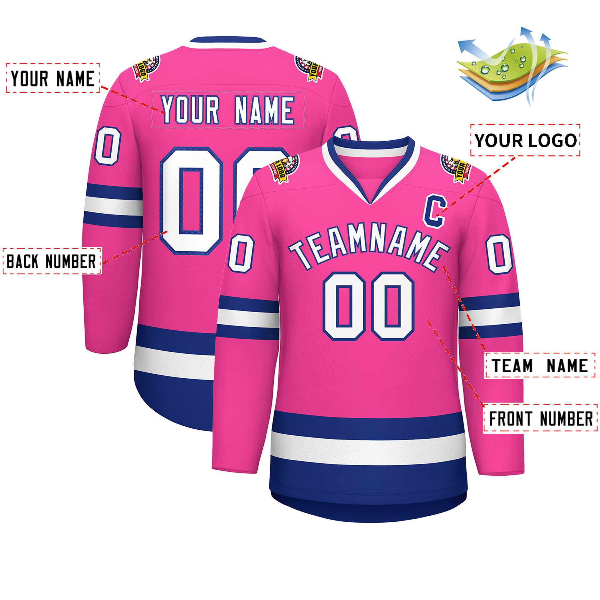 Custom Pink White-Royal Classic Style Hockey Jersey