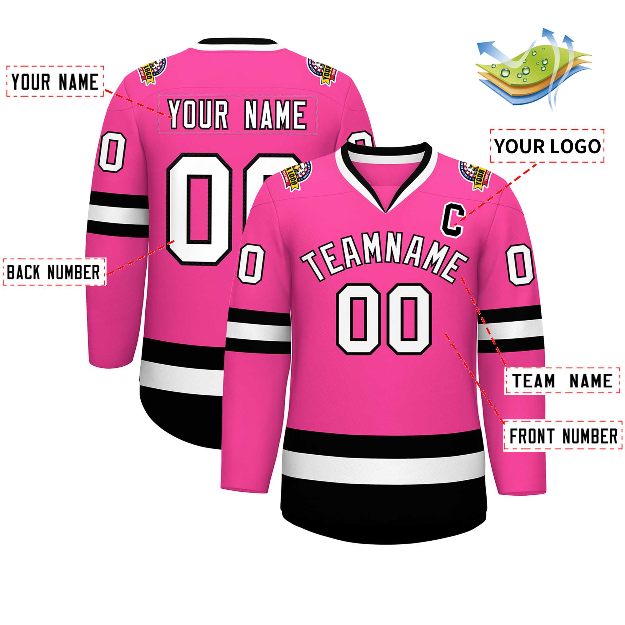 Maillot de hockey de style classique rose blanc-noir personnalisé