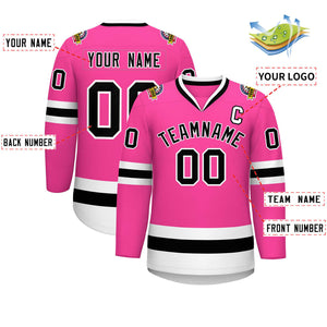 Custom Pink Black-White Classic Style Hockey Jersey