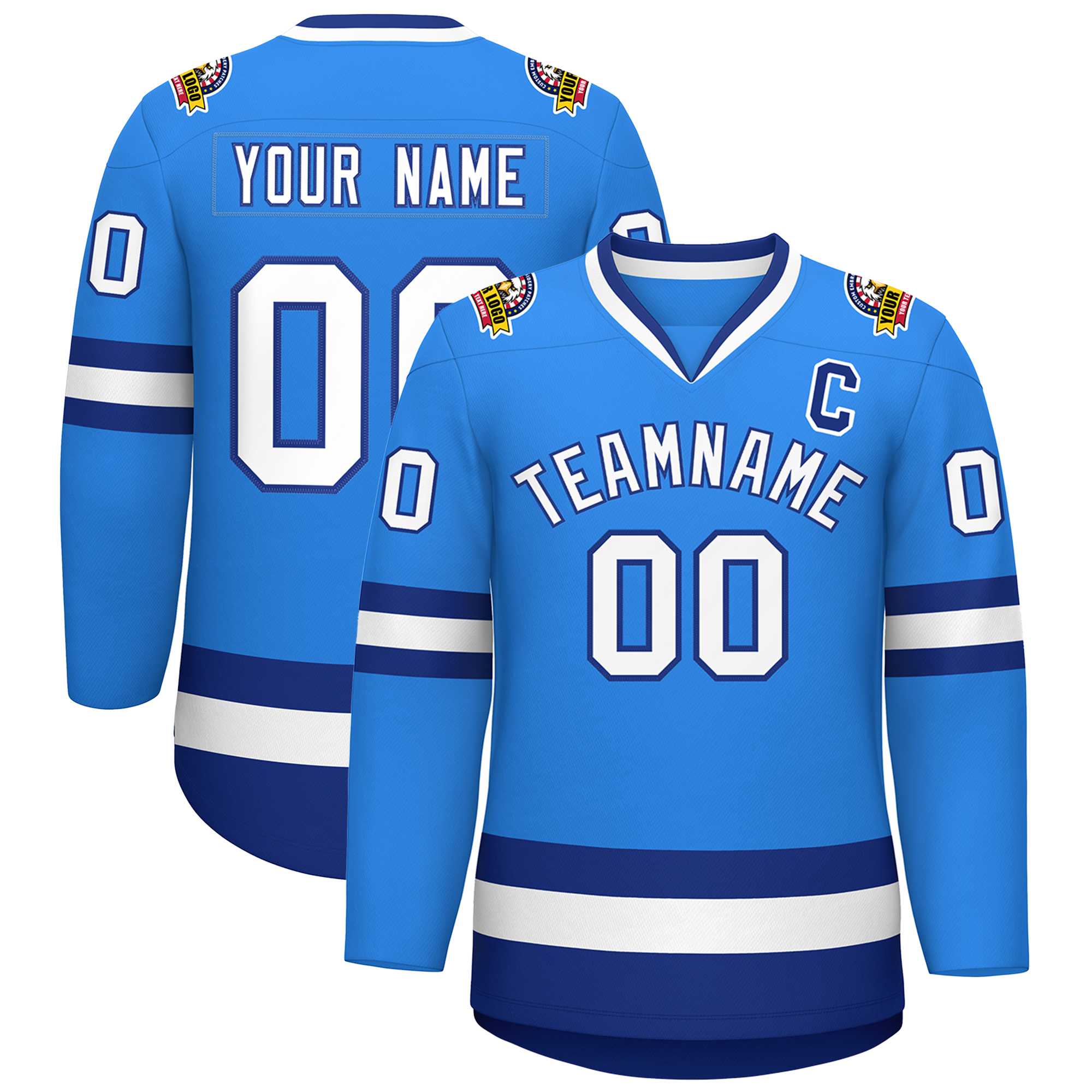 Custom Powder Blue White-Royal Classic Style Hockey Jersey