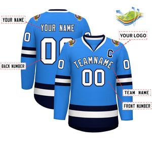 Maillot de hockey de style classique bleu poudre blanc-marine personnalisé