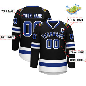 Custom Black Royal-White Classic Style Hockey Jersey