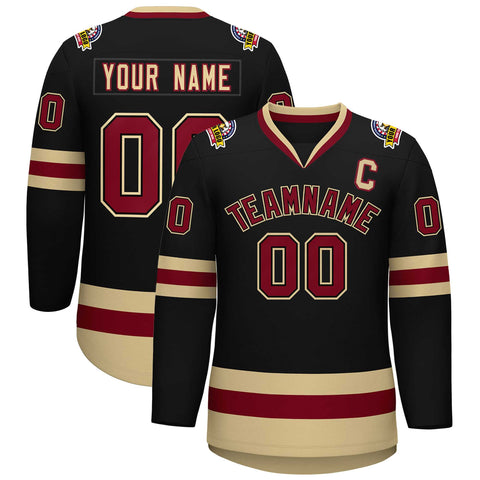 Custom Black Crimson-Black Classic Style Hockey Jersey