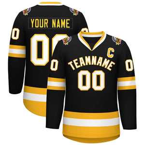 Custom Black White-Gold Classic Style Hockey Jersey