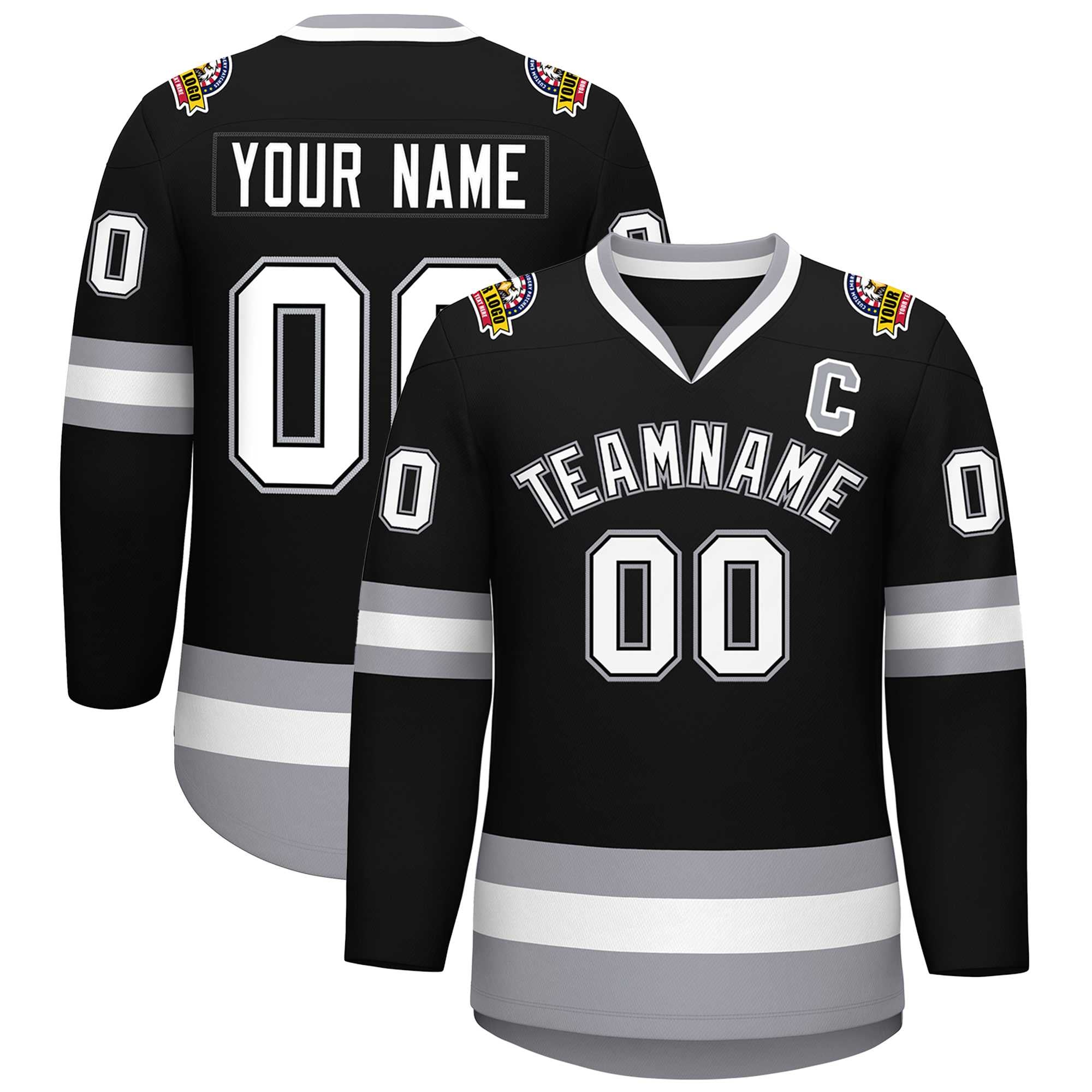 Custom Black White Black-Gray Classic Style Hockey Jersey