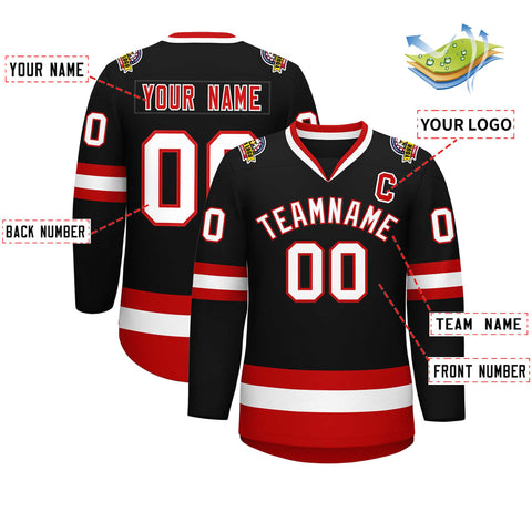 Custom Black White-Red Classic Style Hockey Jersey