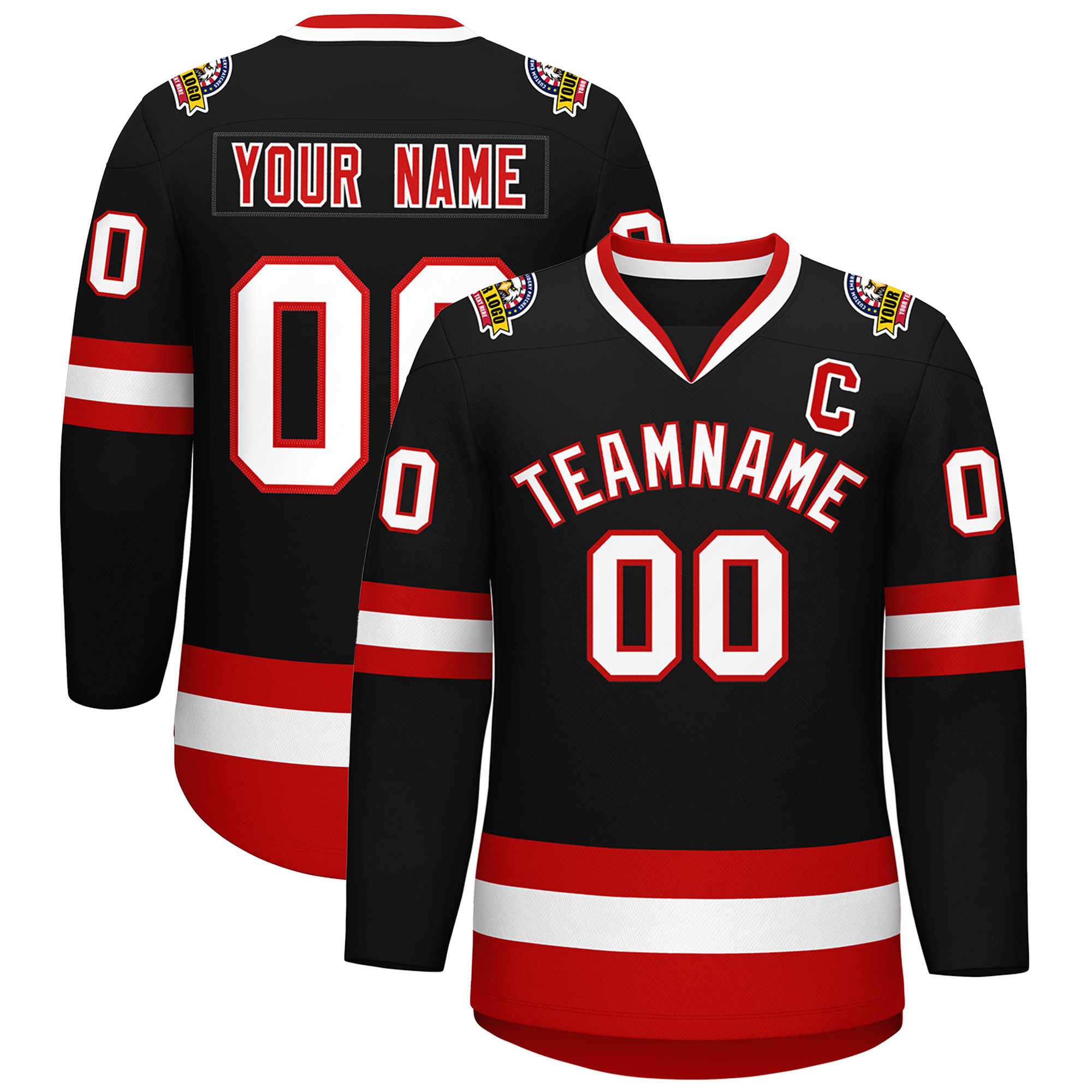 Maillot de hockey de style classique noir blanc-rouge personnalisé