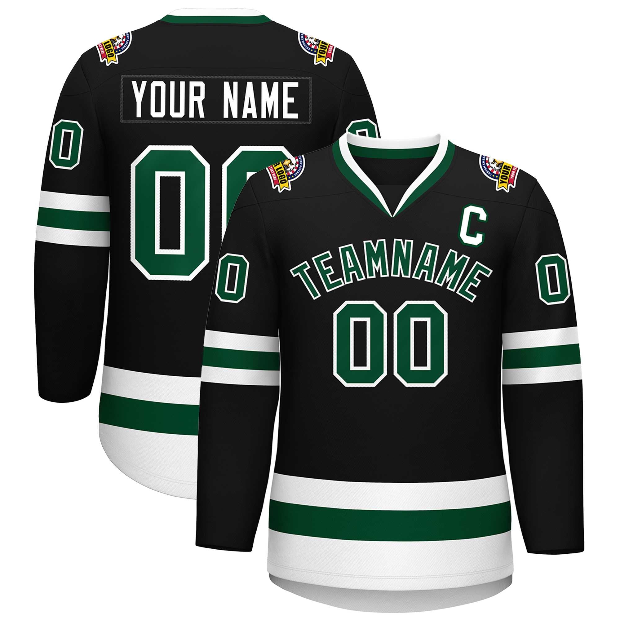 Maillot de hockey de style classique noir vert-blanc personnalisé