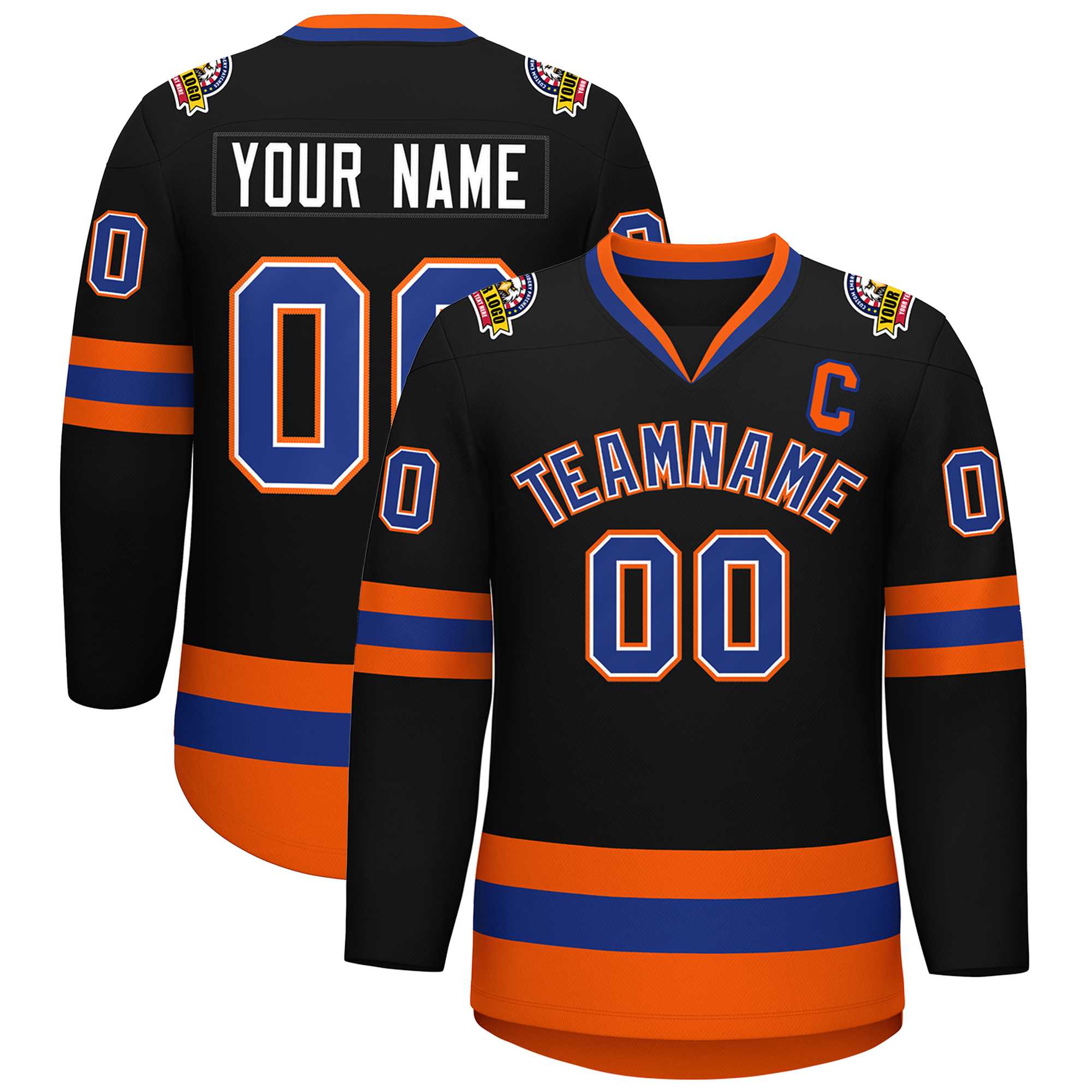 Custom Black Royal White-Orange Classic Style Hockey Jersey