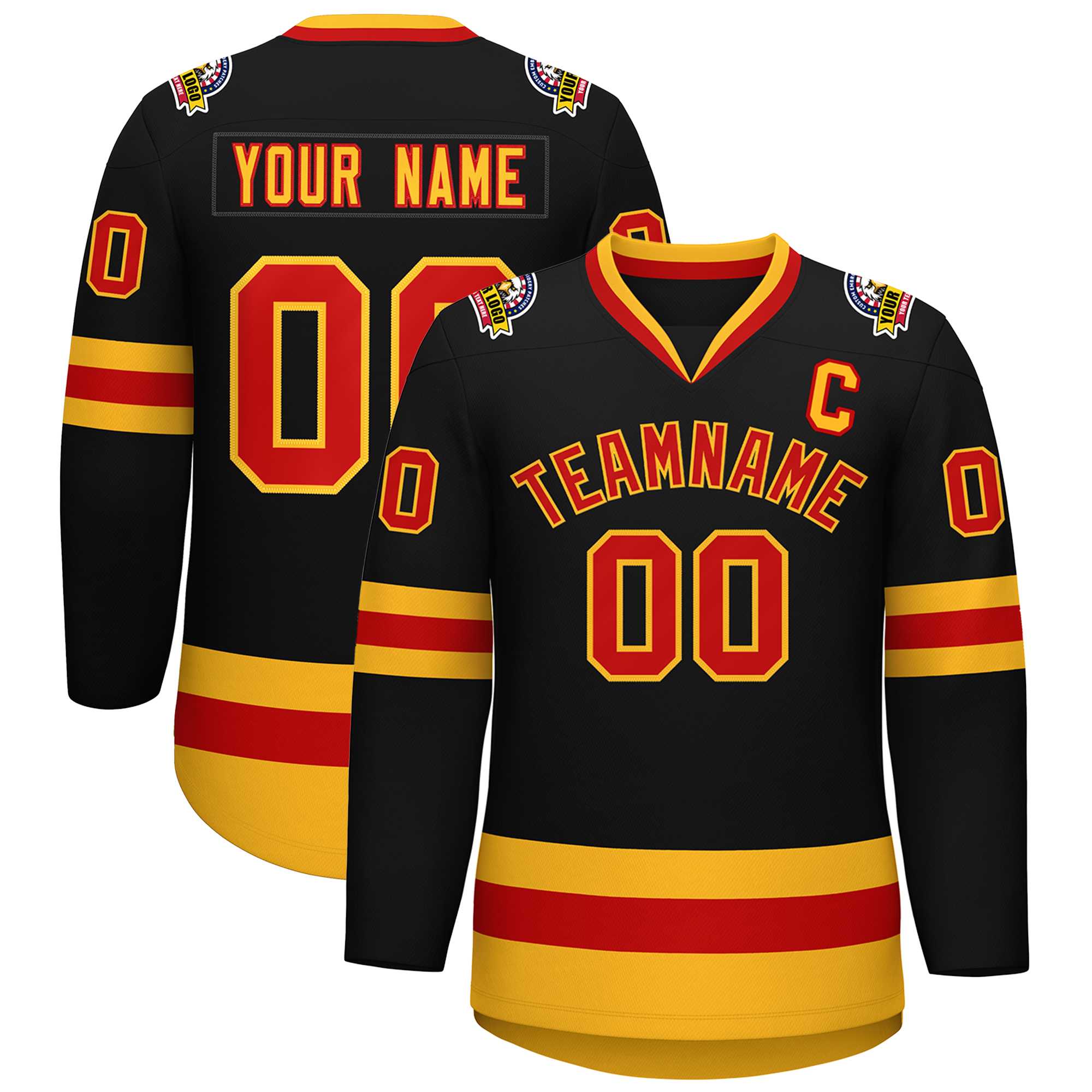 Custom Black Red-Gold Classic Style Hockey Jersey