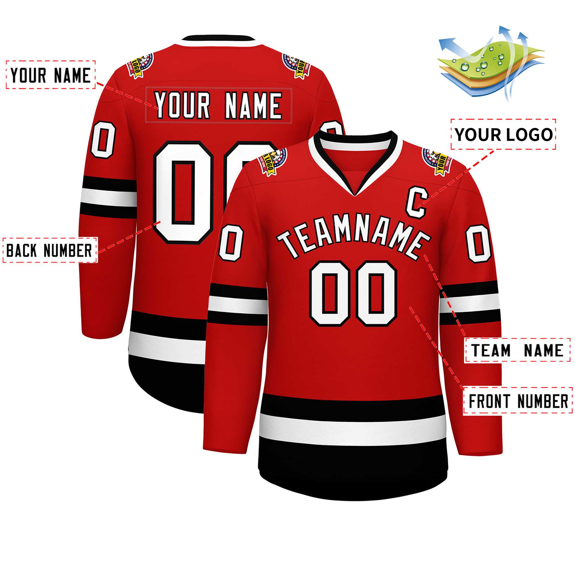 Custom Red White-Black Classic Style Hockey Jersey