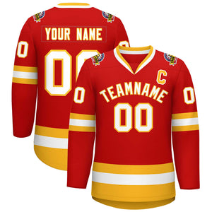 Custom Red White-Gold Classic Style Hockey Jersey