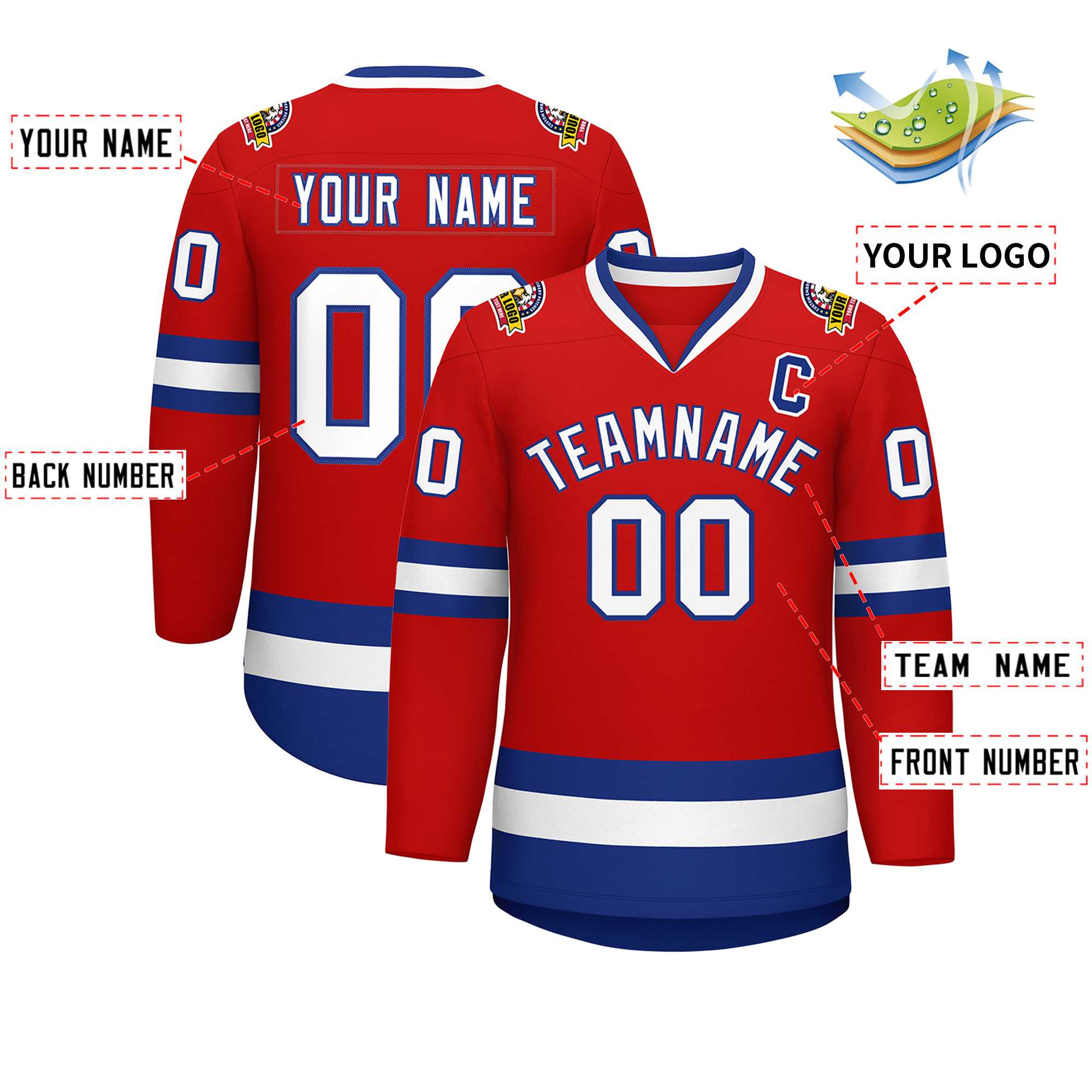 Custom Red White-Royal Classic Style Hockey Jersey