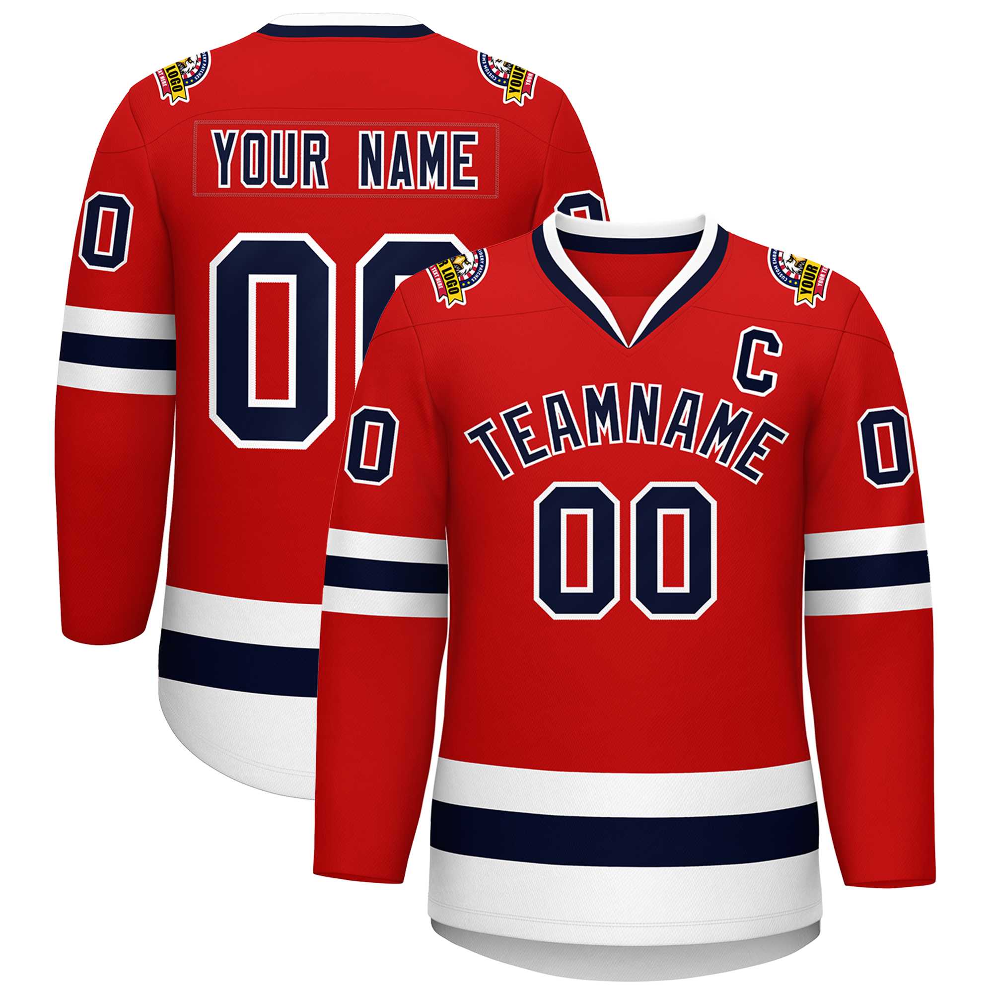 Maillot de hockey de style classique rouge marine-blanc personnalisé