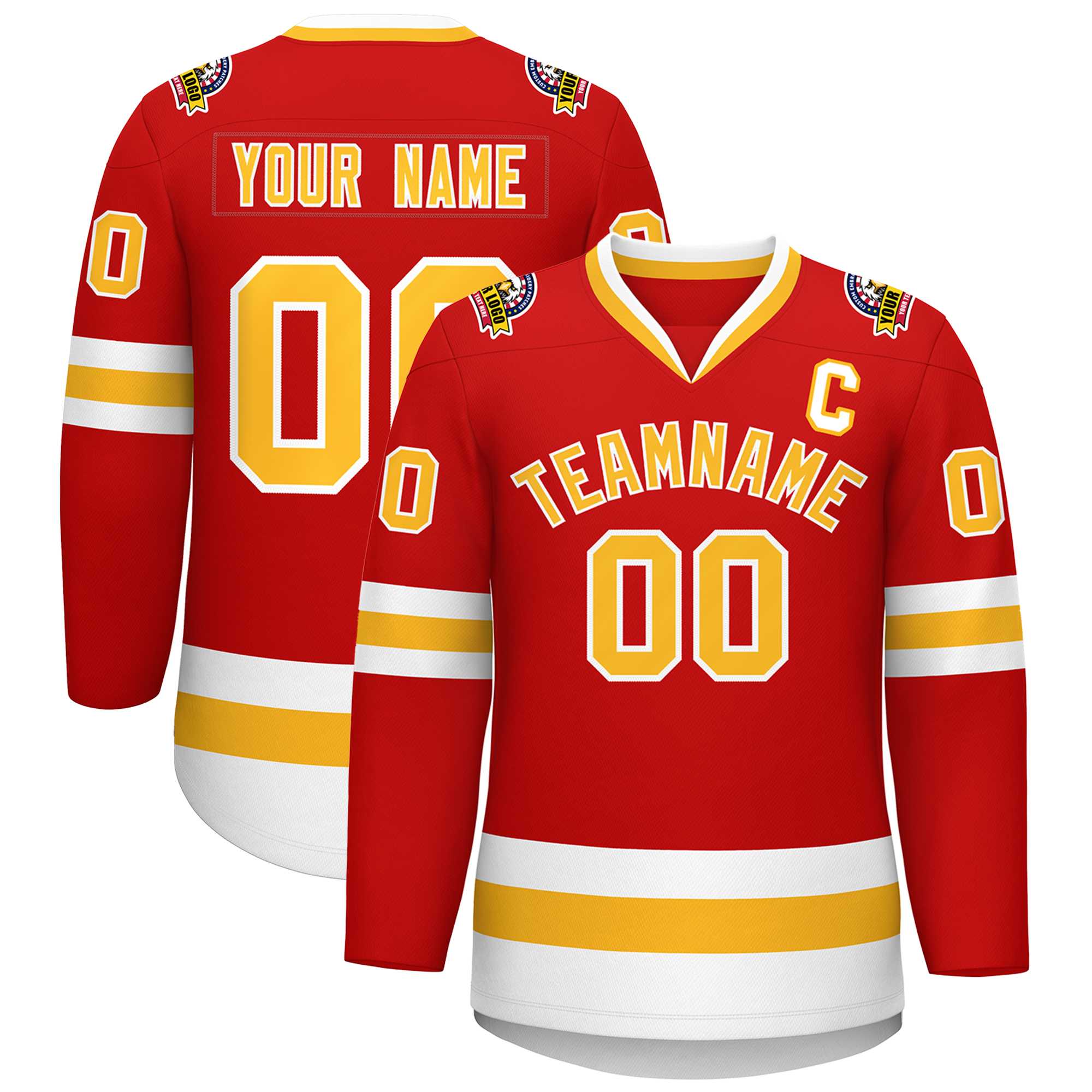 Maillot de hockey de style classique personnalisé rouge or-blanc