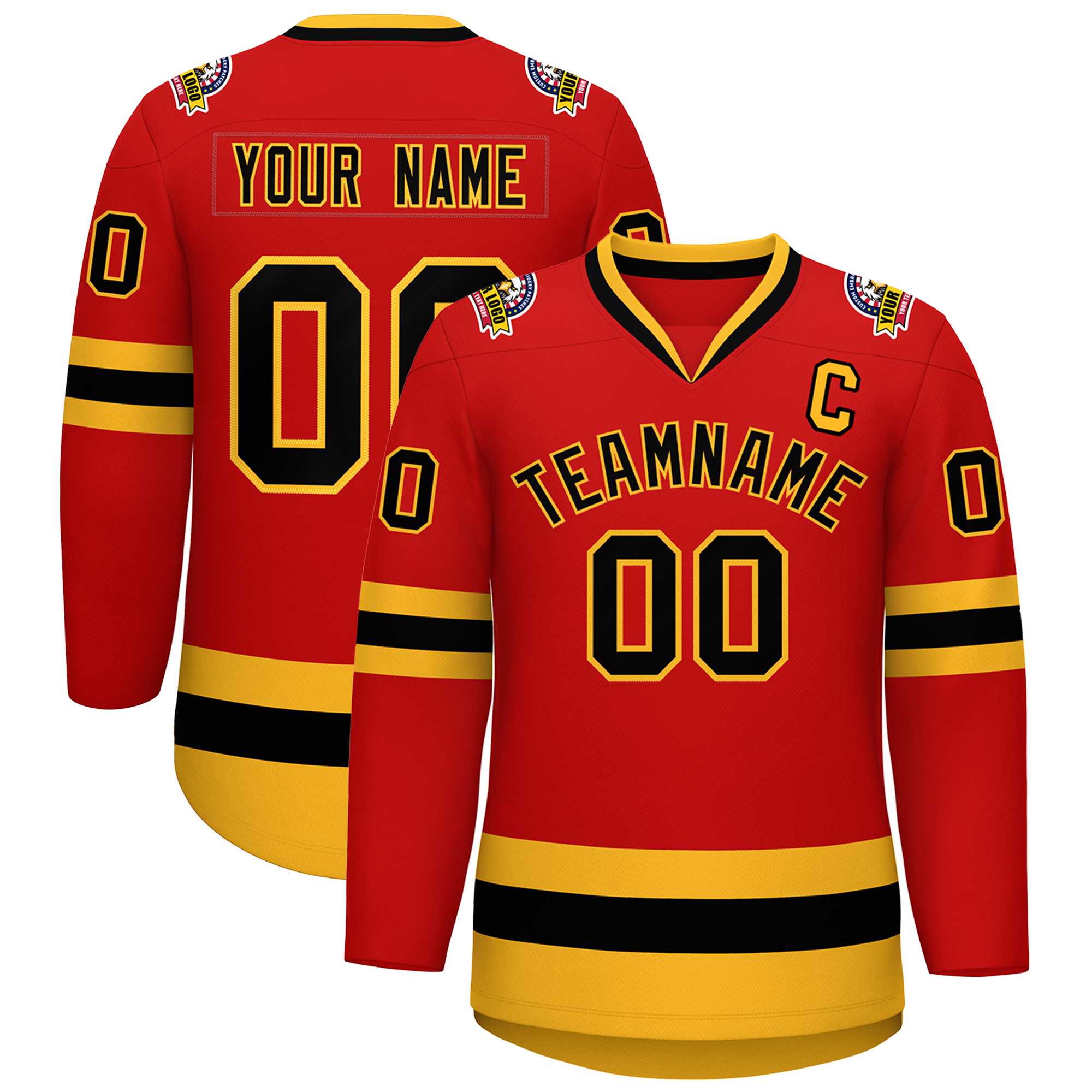 Custom Red Black-Gold Classic Style Hockey Jersey