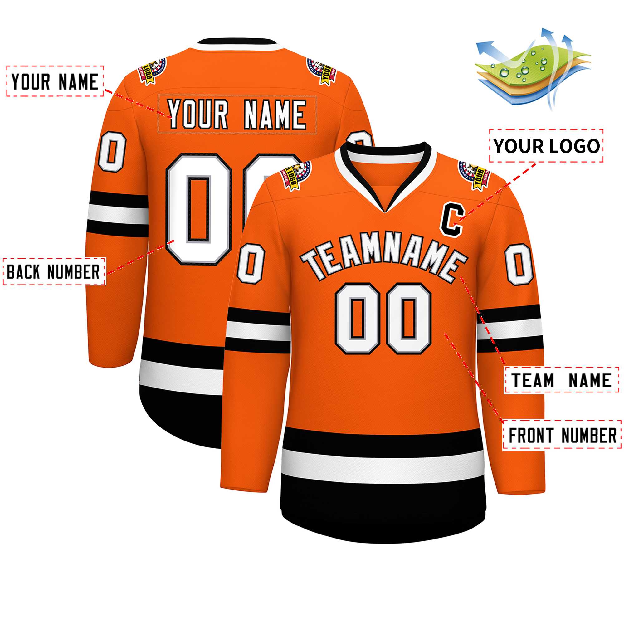 Maillot de hockey de style classique personnalisé orange blanc gris-noir