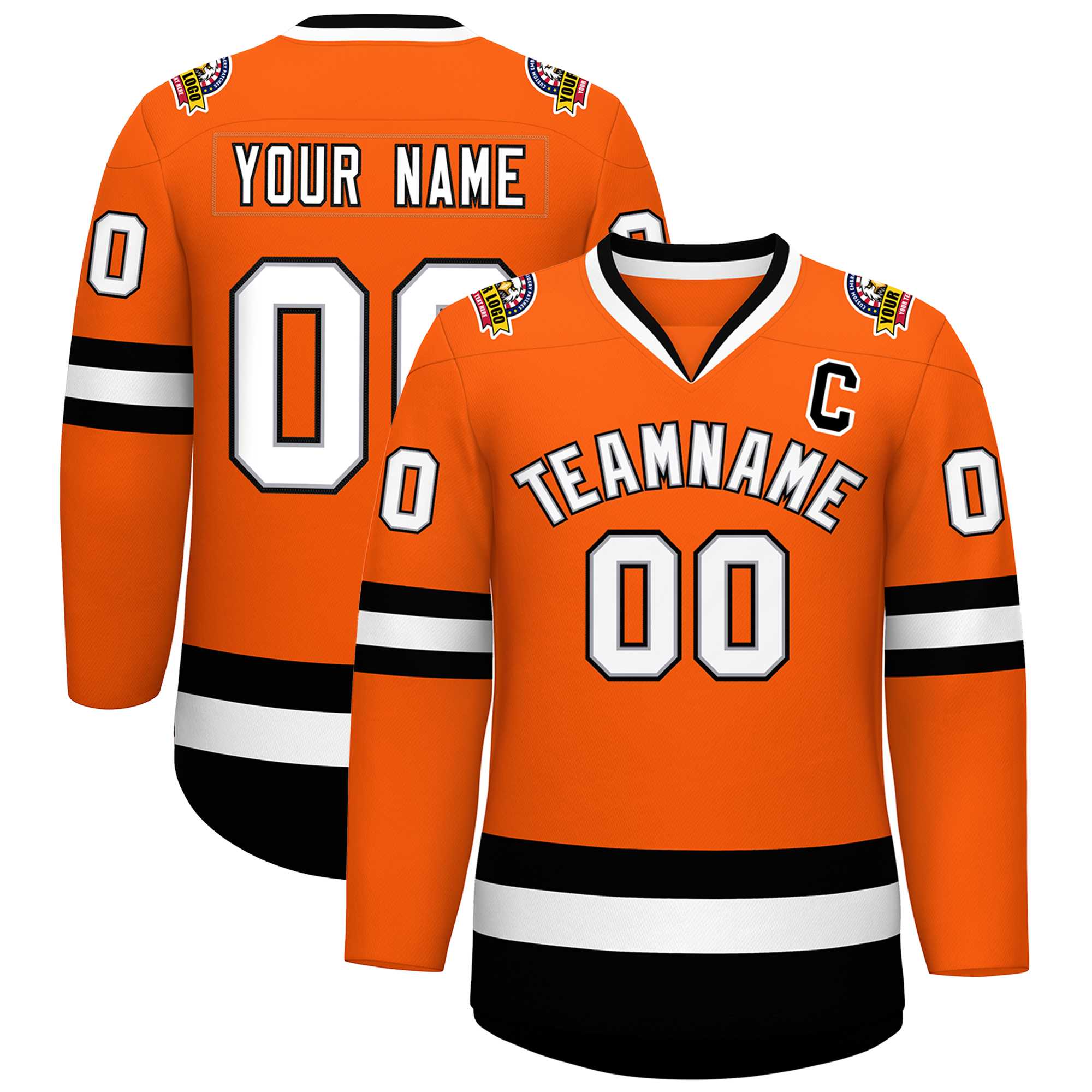 Maillot de hockey de style classique personnalisé orange blanc gris-noir