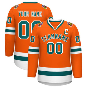 Custom Orange Aqua-White Classic Style Hockey Jersey