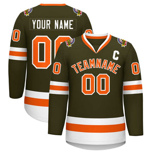 Custom Olive Orange-White Classic Style Hockey Jersey