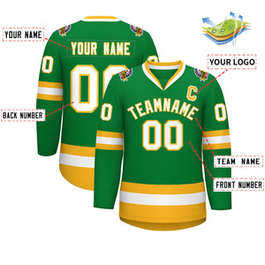 Custom Kelly Green White-Gold Classic Style Hockey Jersey